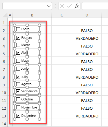 Varias Casillas de Verificación Seleccionadas en Excel