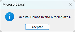 Ventana Reemplazos Hechos en Excel