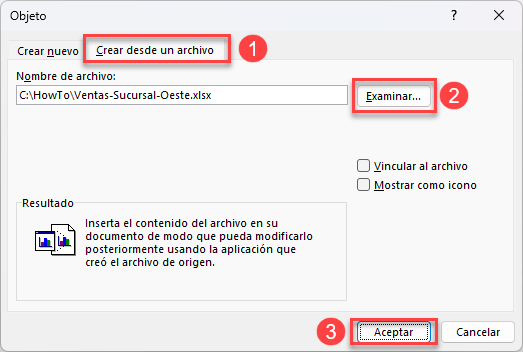 Ventana Insertar Objeto en Word