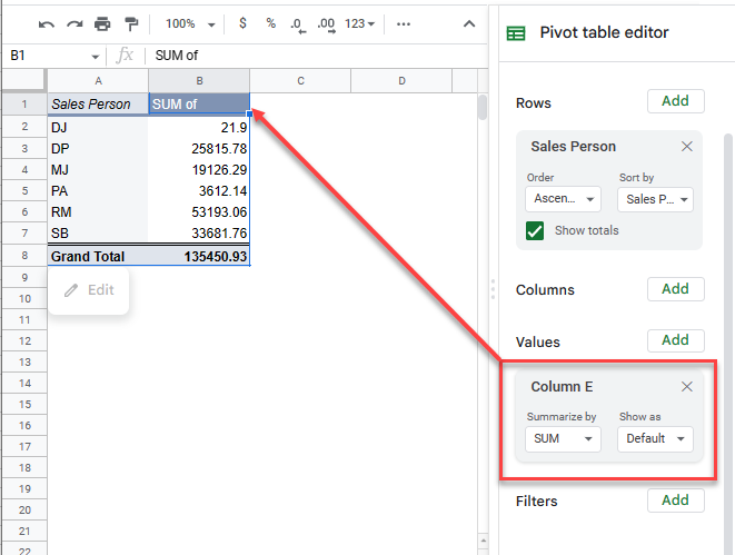 pivoterror gs use column e