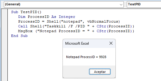 Devolución de un ID de Proceso desde el Comando Shell