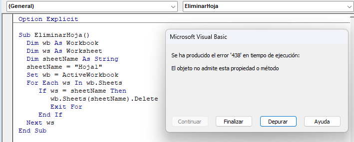 Error de Ejecución VBA 438