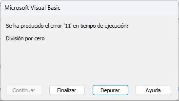 Mensaje de Error Division por Cero