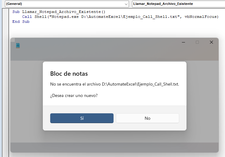 Procedimiento Llamar Notepad Archivo Inexistente