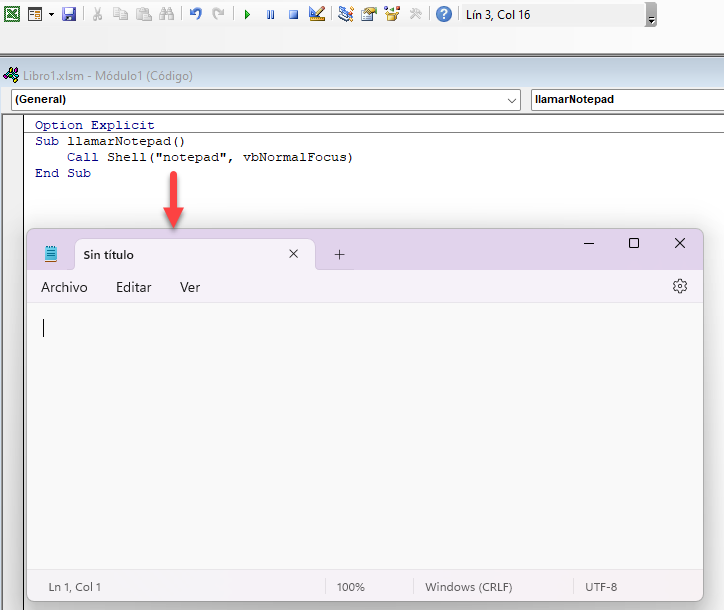 Procedimiento LlamarNotepad