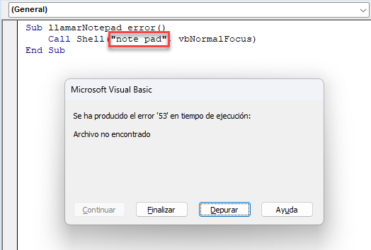 Procedimiento llamarNotepad_error