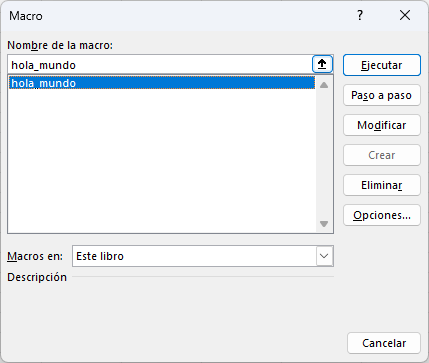 Ventana de Macros en Excel