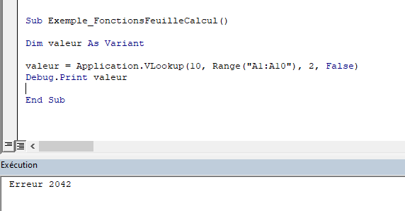 exemple execution fonction feuille calcul sans worksheetfunction