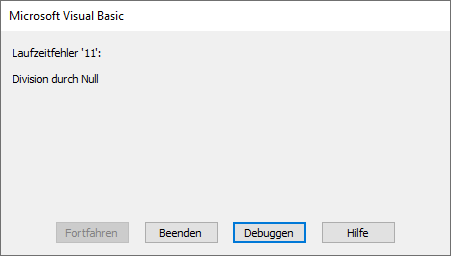 laufzeitfehler division durch null