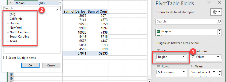 pivot sort filter sorted