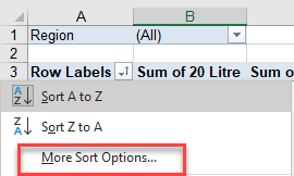 pivot sort more options