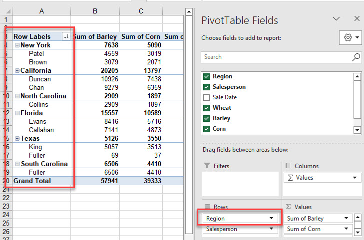 pivot sort move filter