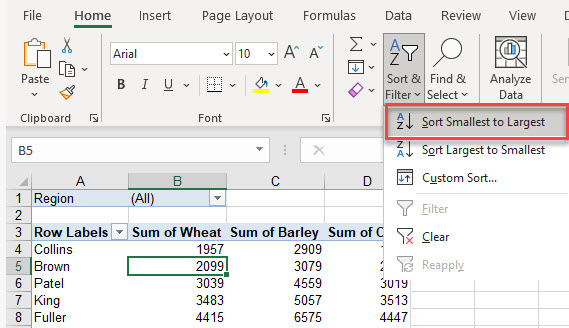 pivot sort smallest to largest