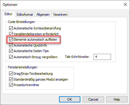 vba elemente automatisch auflisten