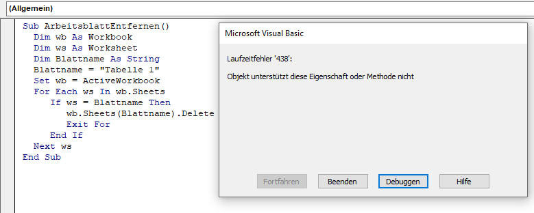 vba fehler 438