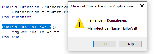 vba mehrdeutiger prozedurenname