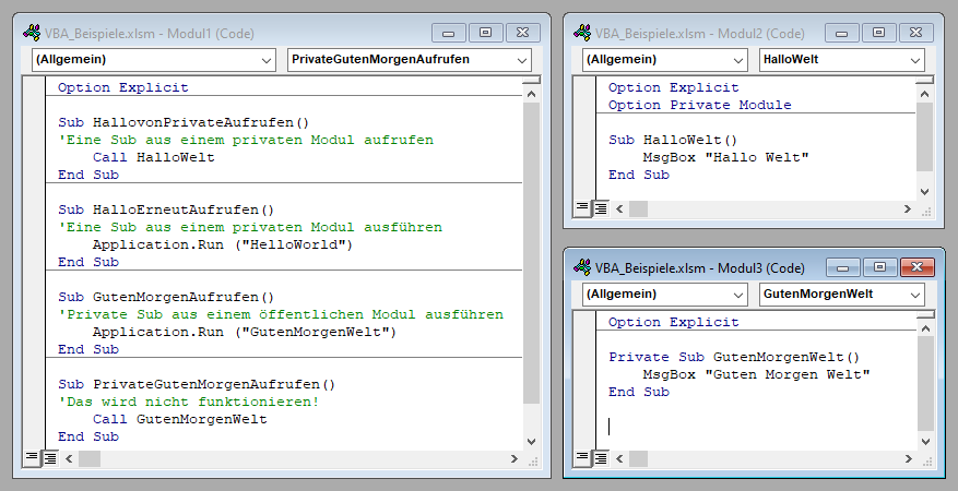 vba private sub aufrutmethoden