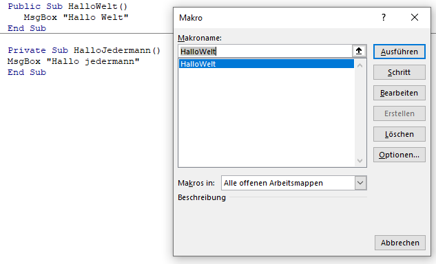 vba private unterprozedur