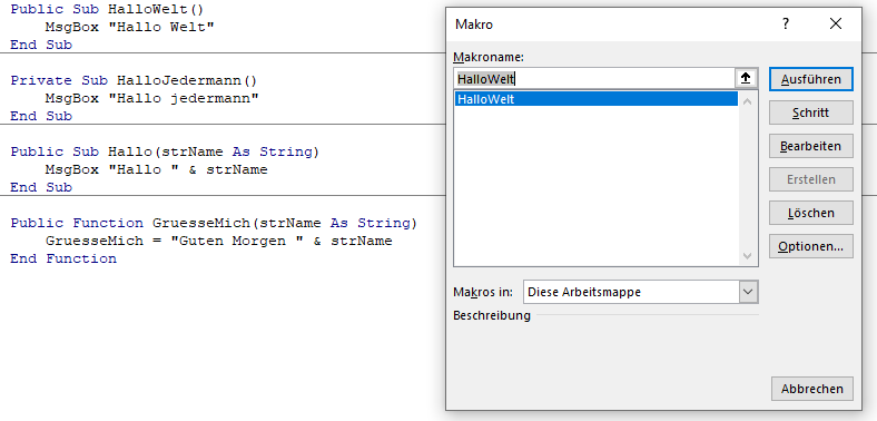 vba prozeduren mit argumenten