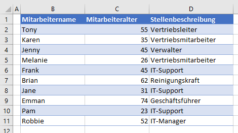 vba struktur datentabelle