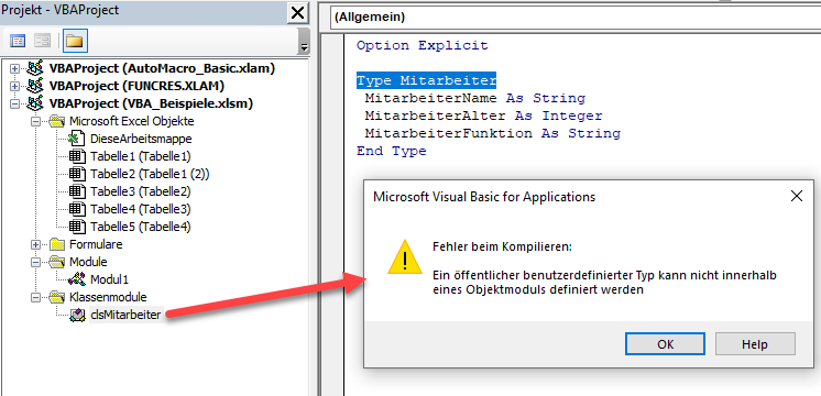 vba struktur in Klassenmodul