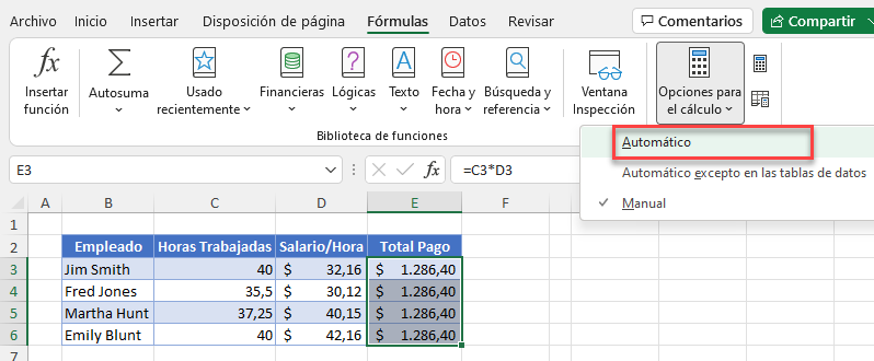 Activar Cálculo Automático en Excel