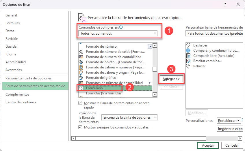 Agregar Más Comandos a la Barra de Acceso Rápido Paso2 en Excel