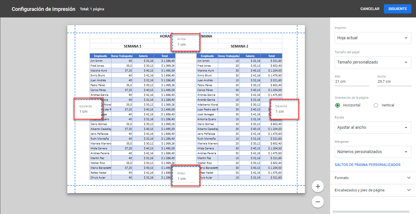 Ajustar Márgenes Números Personalizados en Google Sheets