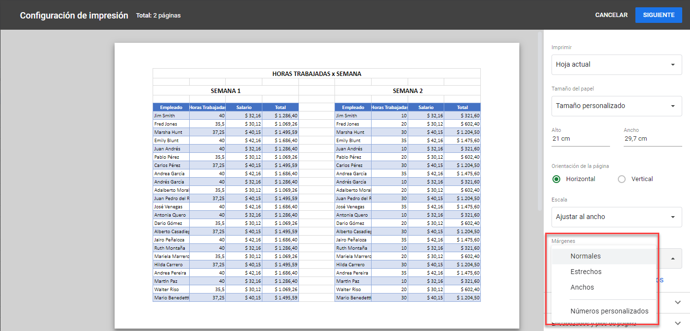 Ajustar Márgenes en Google Sheets