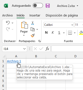 Archivo 2 con Vínculo a Archivo 1 en Excel