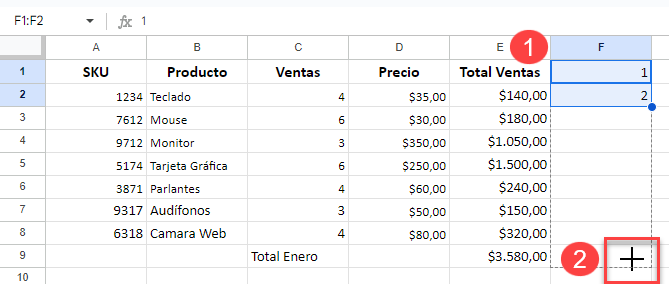 Arrastrar Datos Columna Auxiliar en Google Sheets