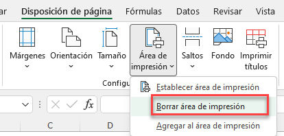 Borrar Área de Impresión en Excel
