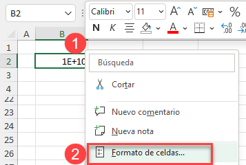 Botón Derecho Opción Formato de Celdas en Excel