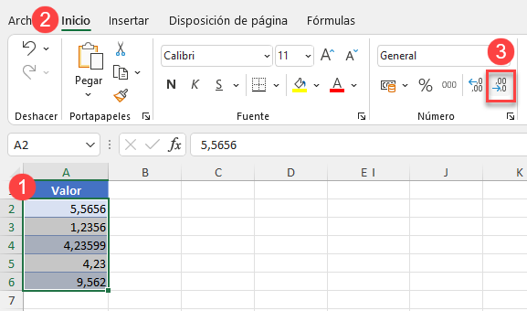 Botón Disminuir Decimales