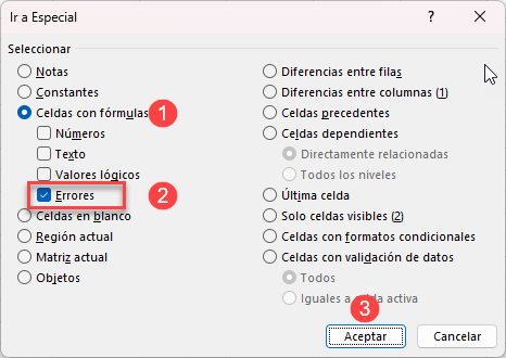 Buscar Errores con Ir a Especial en Excel
