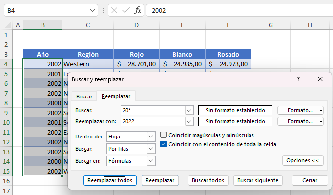 Buscar y Reemplazar Con Comodines en Excel