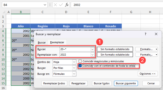 Buscar y Reemplazar Valores con Signo Virgulilla