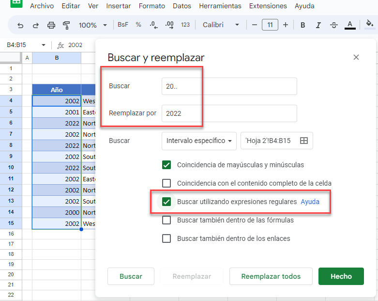 Buscar y Reemplazar con Comodin Punto Punto en Google Sheets