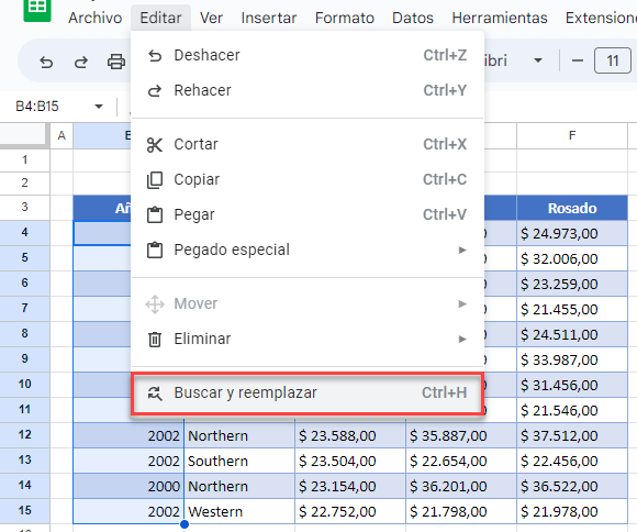 Buscar y Reemplazar en Google Sheets