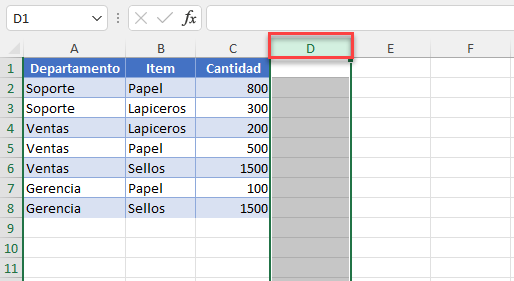 Columna Seleccionada en Excel