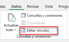 Comando Editar Vínculos en Excel