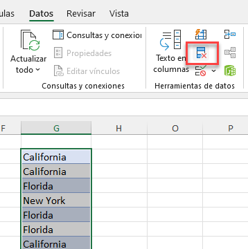 Comando Quitar Duplicados en Excel