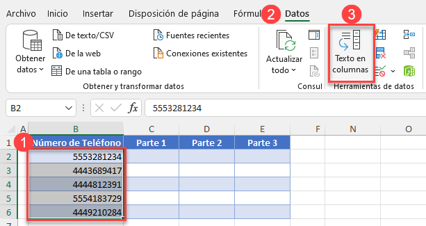 Comando Texto en Columnas