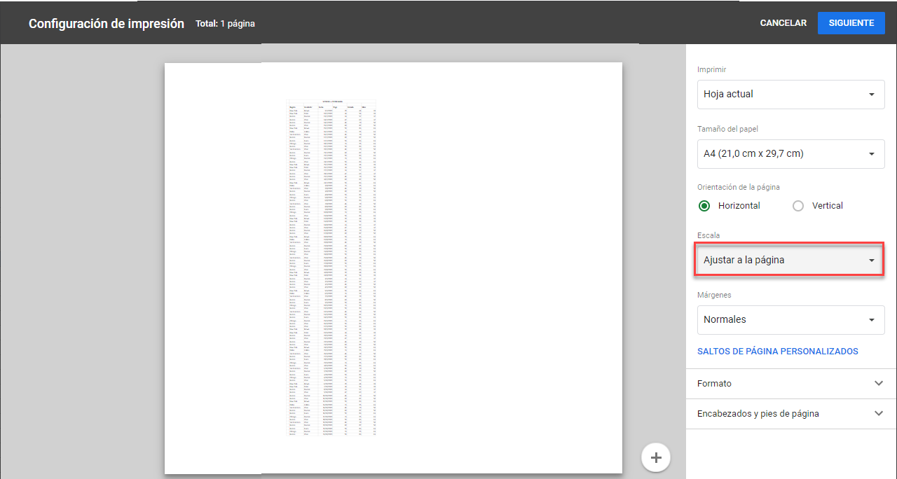 Comprobar Escala en Google Sheets