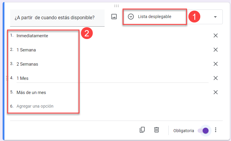 Configuración de Pregunta con Lista Desplegable en Google Forms