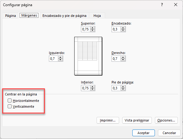 Configurar Página Márgenes