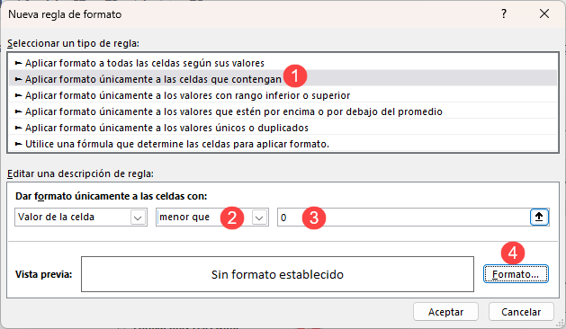 Configurar Regla Formato Condicional en Excel