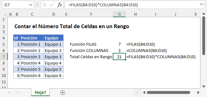 Contar Número Total de Celdas en un Rango en Excel