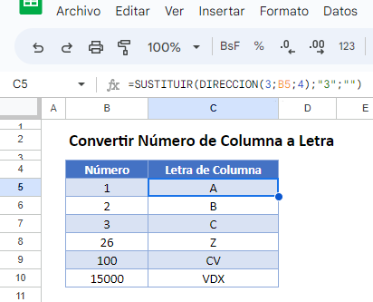 Convertir Número de Columna a Letra en Google Sheets