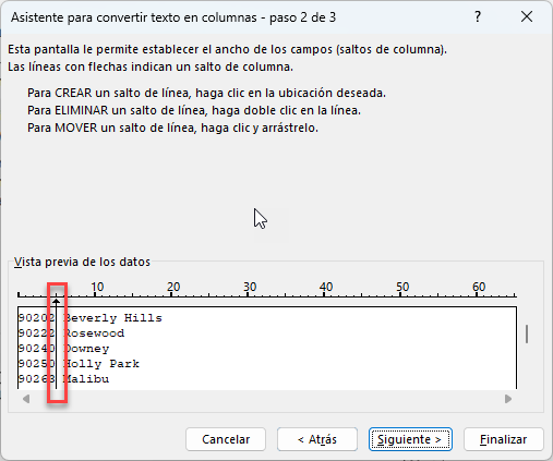 Convertir Texto a Columnas Ancho Fijo Paso 2 de 3